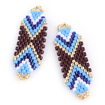 MIYUKI & TOHO Japanese Seed Beads, Handmade Links, Loom Pattern, Light Sky Blue, 35.5~36.5x12x2mm, Hole: 1mm
