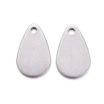201 Stainless Steel Pendants, Stamping Blank Tag, Teardrop, Stainless Steel Color, 17.5x11x1mm, Hole: 1.5mm