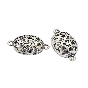 Tibetan Style Alloy Oval Links connectors, Hollow, Antique Silver, 30x18x12mm, Hole: 2mm