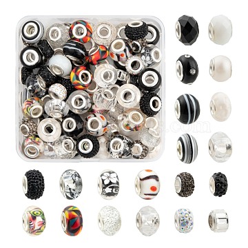 80Pcs 20 Style European Large Hole Beads Set for DIY Jewelry Making Finding Kit, Including Acrylic & Glass & Polymer Clay Rhinestone & Lampwork & Resin European Beads, Black, 13x9.5~10mm, Hole: 4.5mm, 4pcs/style(DIY-LS0004-10C)