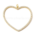 Valentine's Day Brass Pave Clear Cubic Zirconia Pendants, Heart Charms, Cadmium Free & Lead Free, Long-Lasting Plated, Rack Plating, Real 18K Gold Plated, 37.5x41x2.5mm, Jump Ring: 5x1mm, Inner Diameter: 3.5mm(KK-A296-49A-G)