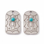 Synthetic Turquoise Half Round Pendants, Rectangle Charms, with Rack Plating Alloy Findings, Antique Silver, 30x18x4mm, Hole: 3mm(PALLOY-D013-04AS)