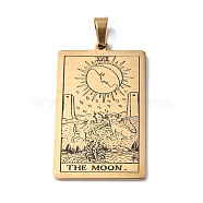 201 Stainless Steel Pendant, Golden, Rectangle with Tarot Pattern, The Moon XVIII, 40x24x1.5mm, Hole: 4x7mm(STAS-B033-01G-18)