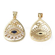 Brass Micro Pave Cubic Zirconia Pendants, with Brass Snap on Bails, Nickel Free, Real 18K Gold Plated, Teardrop with Eye, Dark Blue, 25x18.5x4mm, Hole: 3x4mm(ZIRC-N039-236)