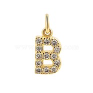 Brass Cubic Zirconia Pendants with Jump Rings, Real 18K Gold Plated, Letter B, 14.8x8.4x2.2mm, Hole: 2.8mm(FIND-PW0024-09B)