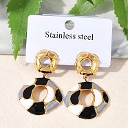 304 Stainless Steel Enamel Dangle Stud Earrings for Women, Rhombus, Golden, Black, 43x26.5mm(EJEW-F353-01G-02)