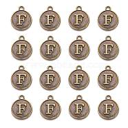 Alloy Pendant Cabochon Settings, For Enamel, Cadmium Free & Lead Free, Flat Round with Letter, Antique Bronze, Letter.F, 14x12x2mm, Hole: 1.5mm(PALLOY-N156-01F-AB)