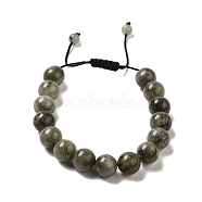 12.5mm Round Natural Labradorite Braided Bead Bracelets for Women Men, Inner Diameter: 2~3-1/8 inch(4.95~8.05cm)(BJEW-C060-01Z)