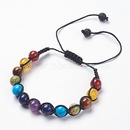 Chakra Jewelry, Adjustable Mixed Stone Braided Bead Bracelets, Round, 1-3/4 inch(4.5cm), 9.5mm(BJEW-JB03703)