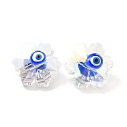 Transparent Glass Beads, with Enamel, Faceted, Snowflake with Evil Eye Pattern, Blue, 12.5x14x9mm, Hole: 1.2mm(GLAA-F121-14B)