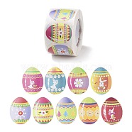 9 Patterns Easter Theme Self Adhesive Paper Sticker Rolls, Egg-Shaped Sticker Labels, Gift Tag Stickers, Rabbit & Flower, Easter Theme Pattern, 38x30x0.1mm, 500pcs/roll(DIY-C060-02A)