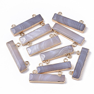 Natural Grey Agate Charms, with Edge Golden Plated Iron Loops, Rectangle, 11x30.5x5mm, Hole: 1.8mm(G-S359-012D)
