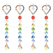Glass Teardrop Pendant Decorations, Hanging Suncatchers, with Octagon Glass Link and Natural Gemstone, for Home Decorations, Heart, 249mm(HJEW-JM01112-04)