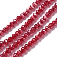 Opaque Glass Beads Strands, Faceted, Rondelle, Red, 4x3mm, Hole: 0.6mm, about 221pcs/strand, 31.89''(81cm)(GLAA-H022-02A)