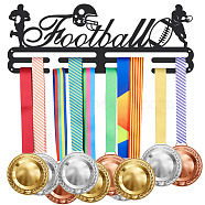Iron Medal Holder Frame, Medals Display Hanger Rack, 2 Lines, with Screws, Rectangle with Word Football, Rugby Pattern, 150x400mm(ODIS-WH0022-023)