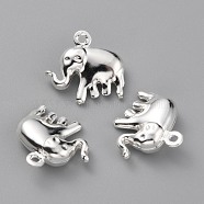 Brass Pendants, Elephant, 925 Sterling Silver Plated, 14x15x5mm, Hole: 1mm(KK-O131-18S)