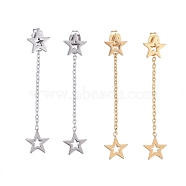 304 Stainless Steel Chain Tassel Earrings, with Ear Nuts, Star, Mixed Color, 47mm, Pin: 0.7mm, Star: 8.5x9x1.5mm(EJEW-I248-07)