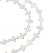 BENECREAT 2 Strands Natural Freshwater Shell Beads Strands, Religion Cross, Seashell Color, 18~20x14~15x3mm, Hole: 0.9mm, about 19pcs/strand, 14.80 inch(37.6cm)(BSHE-BC0001-11)