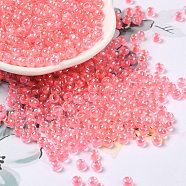 Glass Seed Beads, Inside Colours Lustered, Round, Salmon, 4x3mm, Hole: 1.4mm, about 7650pcs/pound(SEED-H002-L-A237)