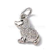 Brass Micro Pave Cubic Zirconia Charms, with Jump Ring, Dog Charms, Platinum, 11x9x2.8mm, Hole: 3.2mm(ZIRC-F131-04P)