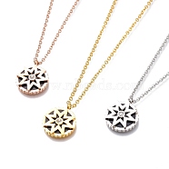 304 Stainless Steel Pendant Necklaces, with Plastic and Rhinestone, Flat Round with Flower, Mixed Color, 15-3/4 inch(40cm)(NJEW-I240-21)