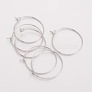 Brass Wine Glass Charm Rings, Hoop Earrings Findings, Nickel Free, Platinum, 25x0.8mm, 20 Gauge(EC067-2NF)
