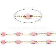 Handmade Brass Cable Chains, with Dyed Synthetic Turquoise Beads, Soldered, Long-Lasting Plated, Round, Real 18K Gold Plated, Pink, 2x1x0.3mm(X-CHC-I027-01A)