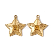 Ion Plating(IP) 304 Stainless Steel Pendants, Star Charms, Real 18K Gold Plated, 26x25x4.5mm, Hole: 2.5mm, inner diameter: 5x5mm(STAS-K242-12G)