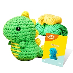 DIY Dinosaur Crochet Knitting Beginner Kit, including Yarn, Instruction, Plastic Locking Stitch Marker & Eye & Crochet Hooks Needles, Stuffing, Lime, 8x17x23cm(PW-WG5C721-01)