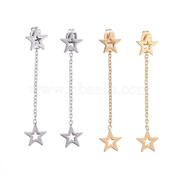 304 Stainless Steel Chain Tassel Earrings, with Ear Nuts, Star, Mixed Color, 47mm, Pin: 0.7mm, Star: 8.5x9x1.5mm(EJEW-I248-07)