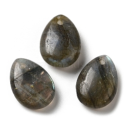Natural Labradorite Teardrop Charms, for Pendant Necklace Making, 14x10x6mm, Hole: 1mm(G-M410-01-01)