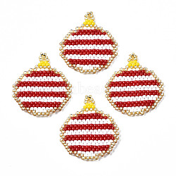 MIYUKI & TOHO Japanese Seed Beads, Handmade Pendants, Loom Pattern, Flat Round, FireBrick, 27x23x2mm, Hole: 1.4mm(SEED-Q037-021)
