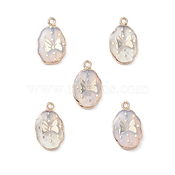 Opalite Pendants, Oval Charms with Golden Brass Edge, 22x13x3~5.5mm, Hole: 1.8mm(G-K333-01C)