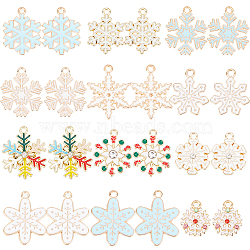 48Pcs 12 Style Christmas Alloy Enamel Pendants, with Rhinestone, Snowflake, Mixed Color, 15.5~24.5x14~19x1.5~3.5mm, Hole: 1.5~2mm, 4pcs/style(ENAM-SC0003-60)