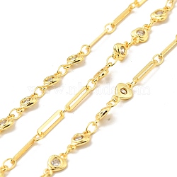 Rack Plating Brass Heart & Oval Link Chains, with Clear Cubic Zirconia, Long-Lasting Plated, Soldered, with Spool, Cadmium Free & Lead Free, Golden, 8x5x1.5mm, 10x2x0.5mm(CHC-C025-11G)