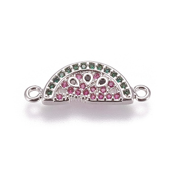 Brass Micro Pave Cubic Zirconia Links, Watermelon, Colorful, Platinum, 19x7x2mm, Hole: 1.5mm