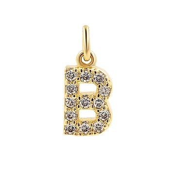 Brass Cubic Zirconia Pendants with Jump Rings, Real 18K Gold Plated, Letter B, 14.8x8.4x2.2mm, Hole: 2.8mm