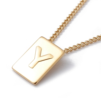Titanium Steel Initial Letter Rectangle Pendant Necklace for Men Women, Golden, Letter.Y, 18.11~18.5 inch(46~47cm)