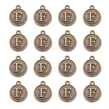 Alloy Pendant Cabochon Settings, For Enamel, Cadmium Free & Lead Free, Flat Round with Letter, Antique Bronze, Letter.F, 14x12x2mm, Hole: 1.5mm