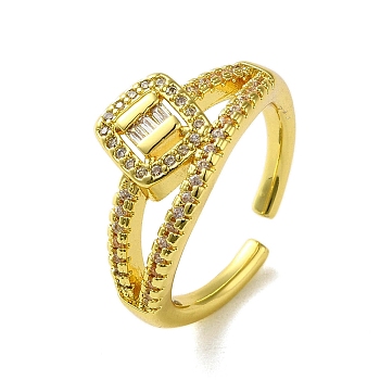 Brass with Cubic Zirconia Rings, Real 18K Gold Plated, Square, Inner Diameter: 17mm