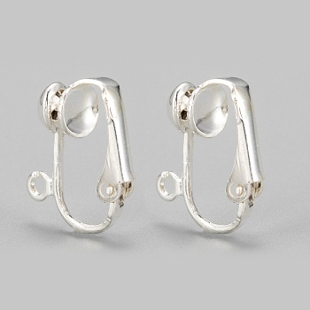 Iron Clip-on Earring Findings, for non-pierced ears, Silver Color Plated, about 13.5mm wide, 15.5mm long, 7mm thick, hole: about 1.2mm