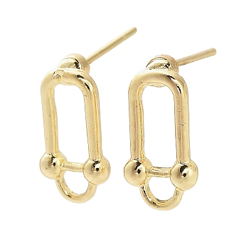 Alloy Stud Earring Findings, with 304 Stainless Steel Steel Pin, Oval, Golden, 13.5x7.5mm, Hole: 3mm, Pin: 0.6mm