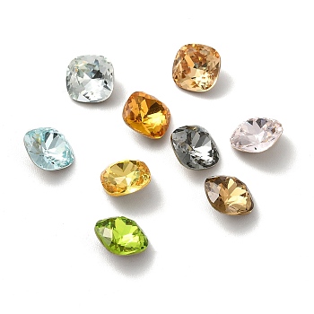 Faceted K9 Glass Rhinestone Cabochons, Pointed Back & Back Plated, Square, Mixed Color, 8x8x4mm