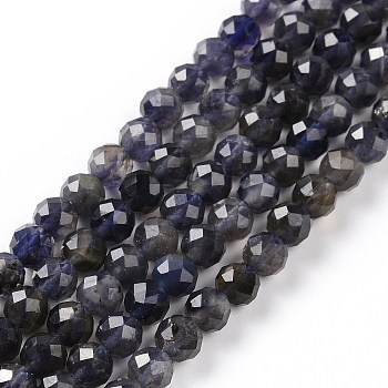 Natural Iolite Beads Strands, Faceted, Grade AB+, Round, 6mm, Hole: 0.8mm, about 66pcs/strand, 15.20''(38.6cm)