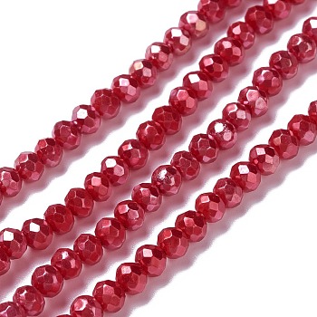 Opaque Glass Beads Strands, Faceted, Rondelle, Red, 4x3mm, Hole: 0.6mm, about 221pcs/strand, 31.89''(81cm)