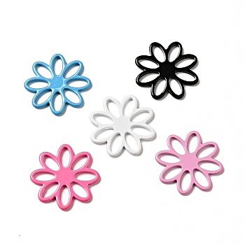 Spray Painted 201 Stainless Steel Filigree Joiners, Flower, Mixed Color, 16x1mm, Inner Diameter: 2.5x4.5mm