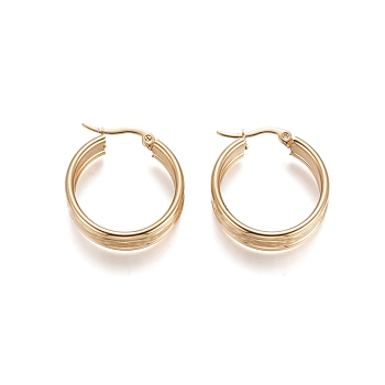 304 Stainless Steel Hoop Earrings, Hypoallergenic Earrings, Ring, Golden, 25x8mm, Pin: 1x0.6mm