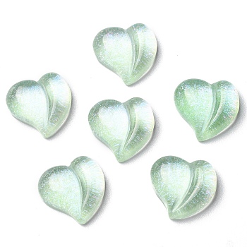 Translucent Resin Cabochons, Glitter Heart, Light Green, 15.5x16x6.5mm