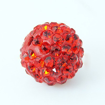 Polymer Clay Rhinestone Beads, Pave Disco Ball Beads, Grade A, Round, Half Drilled, Light Siam, 8mm, Hole: 1mm
