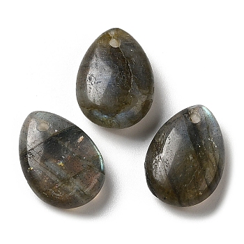Natural Labradorite Teardrop Charms, for Pendant Necklace Making, 14x10x6mm, Hole: 1mm